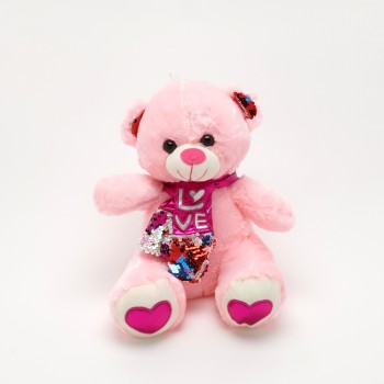 Мягкая игрушка Мишка розовый с шарфом и пайетками 30см (22321) - бижутерия оптом Arkos.