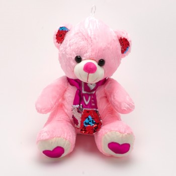 Мягкая игрушка Мишка розовый с шарфом и пайетками 40см (22334) - бижутерия оптом Arkos.