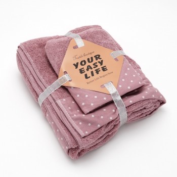 Комплект махровых полотенец руки + баня  22491 розовый персик