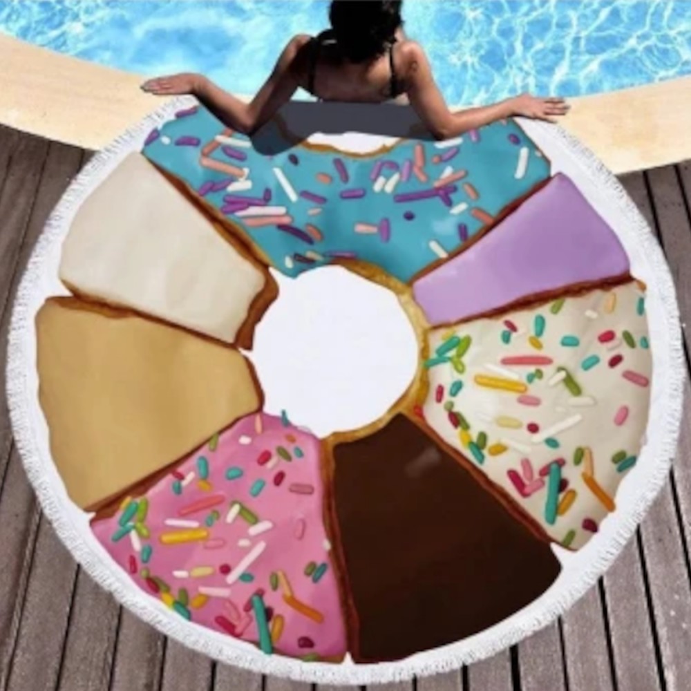 Круглое пляжное полотенце с бахромой Ø150см (27068) пончик 2
