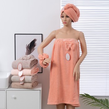 Комплект банный из микрофибры с чалмой (31150) персиковый + космитическая повязка