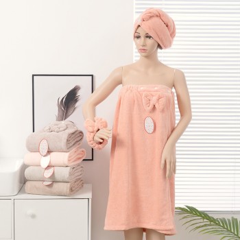 Комплект банный из микрофибры с чалмой (31151) нежно розовый+космитическая повязка