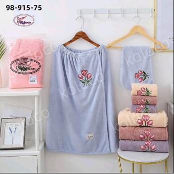 Комплект банний мікрофібра халат + чалма (32379) рожевий