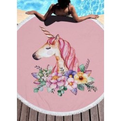 Круглий пляжний рушник з бахромою Ø150см (22988) єдиноріг