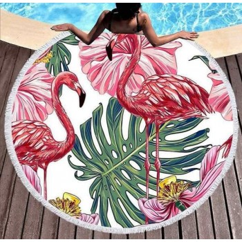 Круглое пляжное полотенце с бахромой Ø150см (22989) фламинго