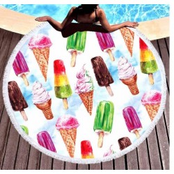 Круглий пляжний рушник з бахромою Ø150см (23194) морозиво