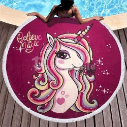 Круглий пляжний рушник з бахромою Ø150см (23397) єдиноріг