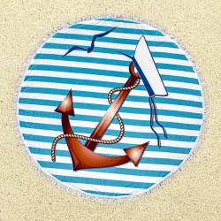 Круглий пляжний рушник з бахромою Ø150см (23398) якір