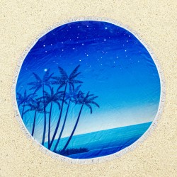 Круглое пляжное полотенце с бахромой Ø150см (23402) пальмы