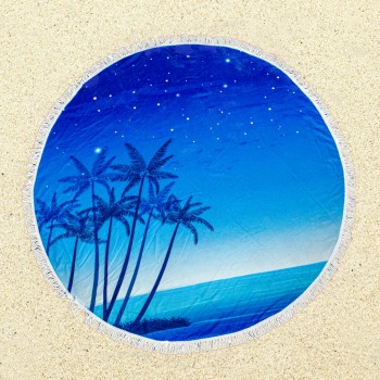 Круглое пляжное полотенце с бахромой Ø150см (23402) пальмы