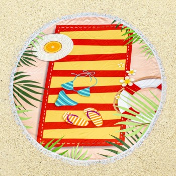 Круглое пляжное полотенце с бахромой Ø150см (23405) пляж