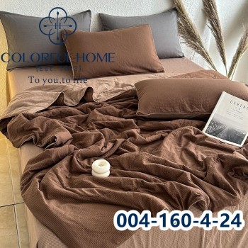 Комплект постільної білизни муслін жатка люкс з літньою ковдрою Євро розмір (32437)