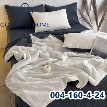 Комплект постільної білизни муслін жатка люкс з літньою ковдрою Євро розмір (32438)