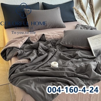 Комплект постільної білизни муслін жатка люкс з літньою ковдрою Євро розмір (32443)