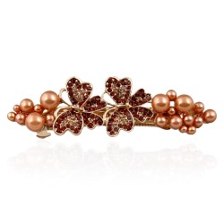 Заколка автоматична для волосся зі стразами та перлами (6503)