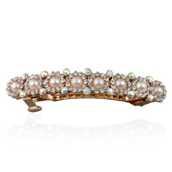 Заколка автоматична для волосся зі стразами та перлами (7473)