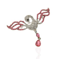 Брошка металева зі стразами Лебідь 6.1см (14042)