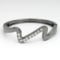 Браслет на руку металевий Хвиля зі стразами графітовий (8581)