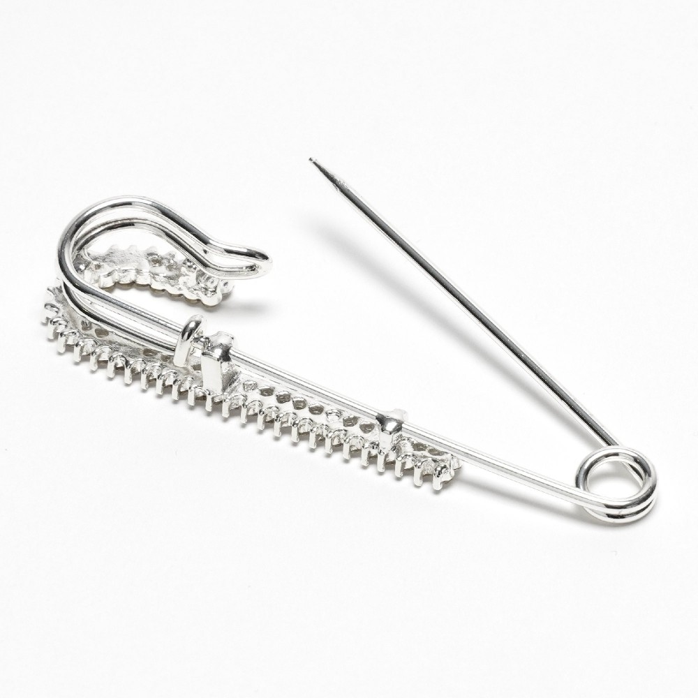 Брошка-булавка металлическая со стразами 6.1см (13149) 6
