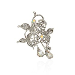 Брошка металлическая со стразами Цветы 5.4см (13880)
