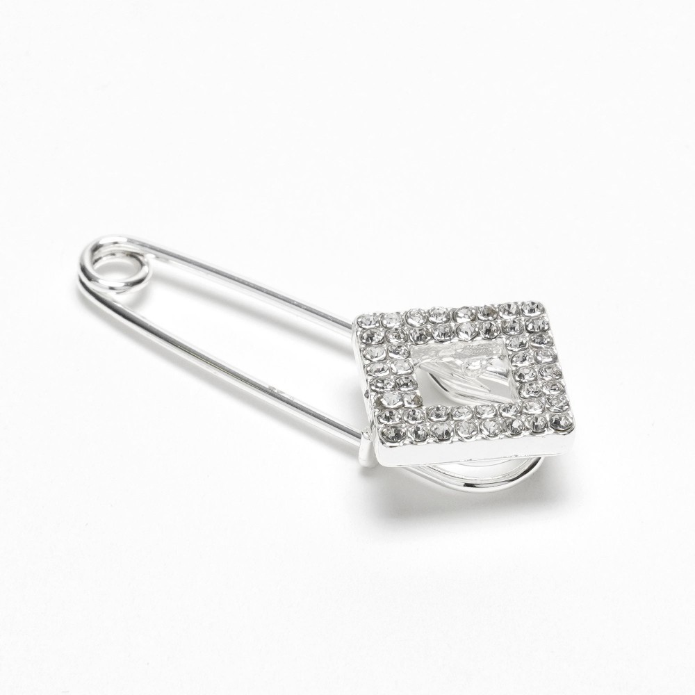 Брошка-булавка металлическая со стразами Ромб 3.8см (14857) 2