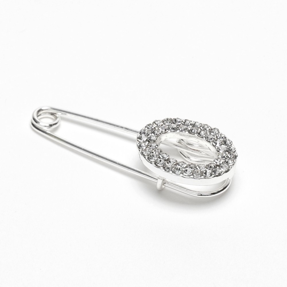 Брошка-булавка металлическая со стразами Овал 3.6см (14858) 3