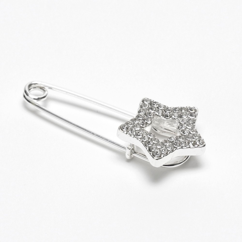 Брошка-булавка металлическая со стразами Звезда 3.8см (14859) 5