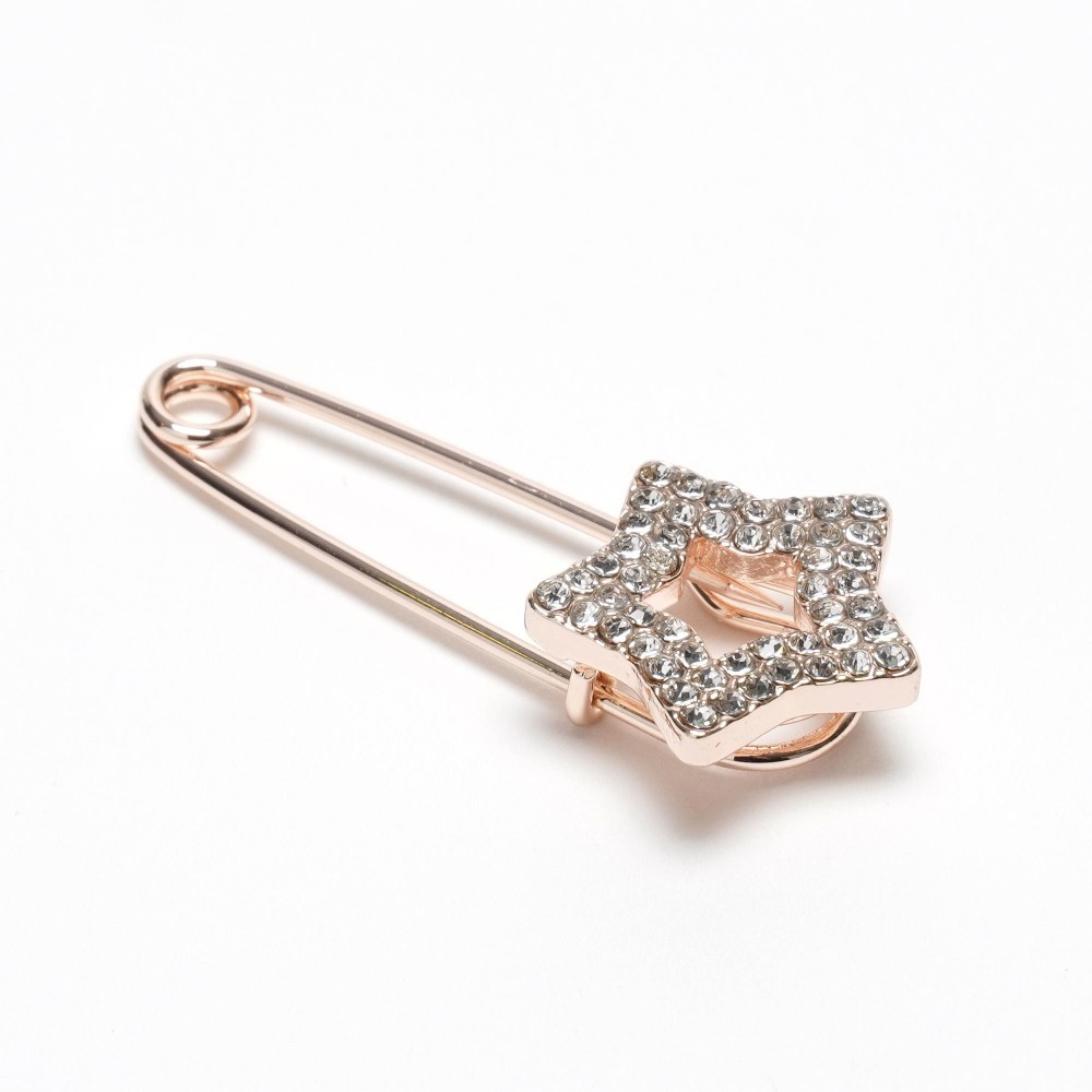 Брошка-булавка металлическая со стразами Звезда 3.8см (14859) 3