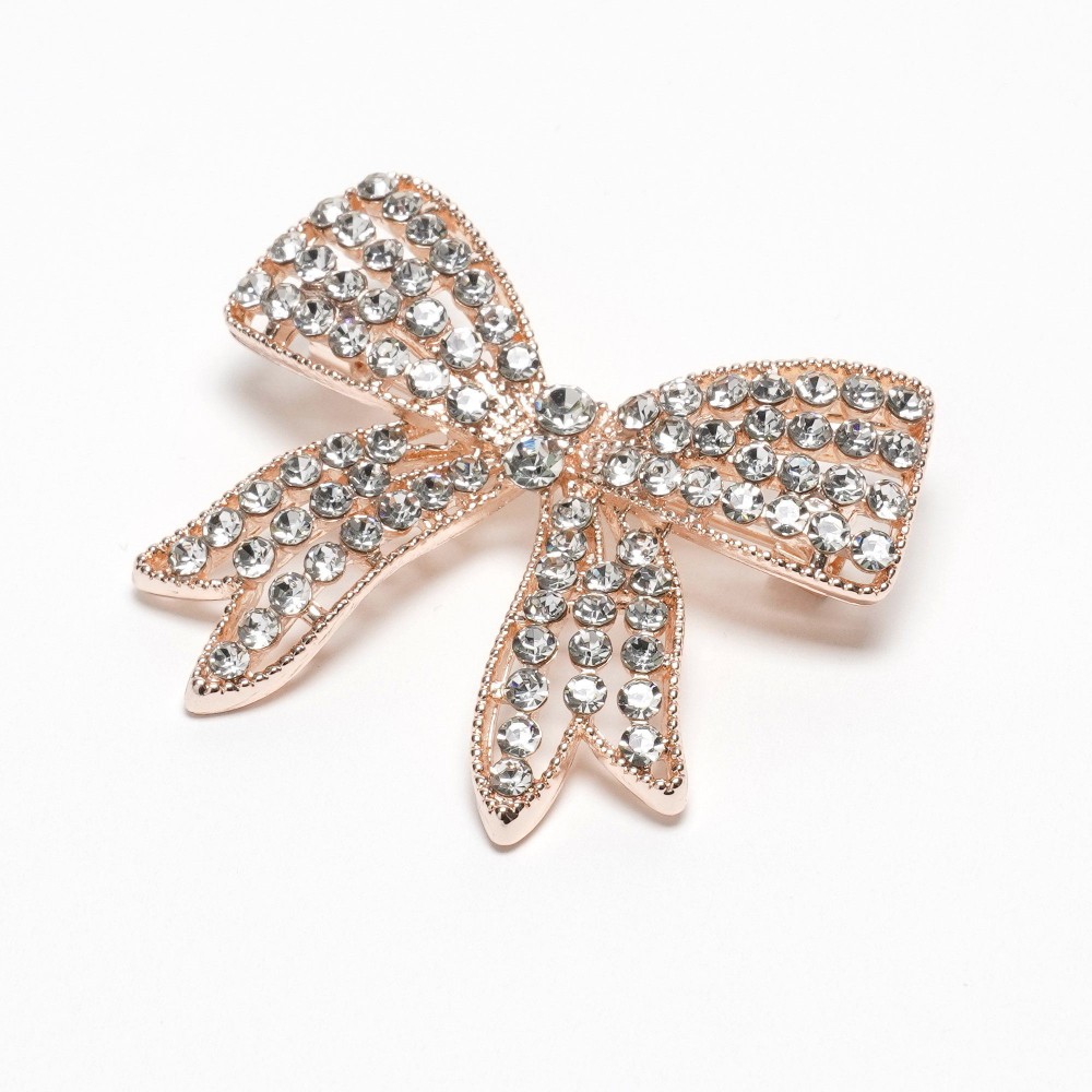 Брошка металева зі стразами Бантик 4.3см (31775) 6