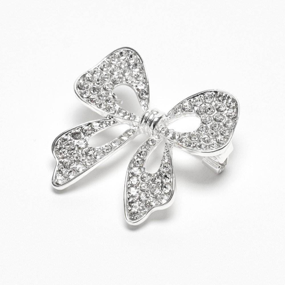 Брошка металева зі стразами Бантик 3.2см (31777) 2