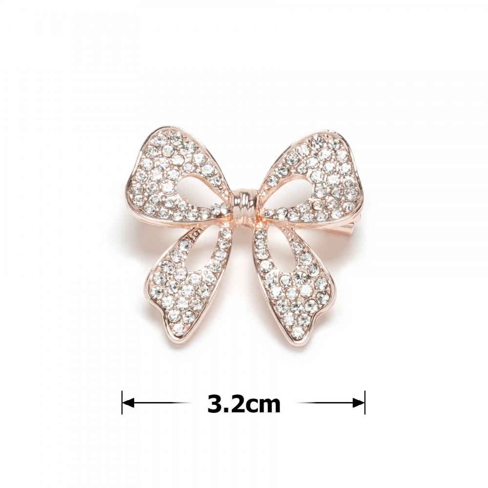 Брошка металева зі стразами Бантик 3.2см (31777) 5