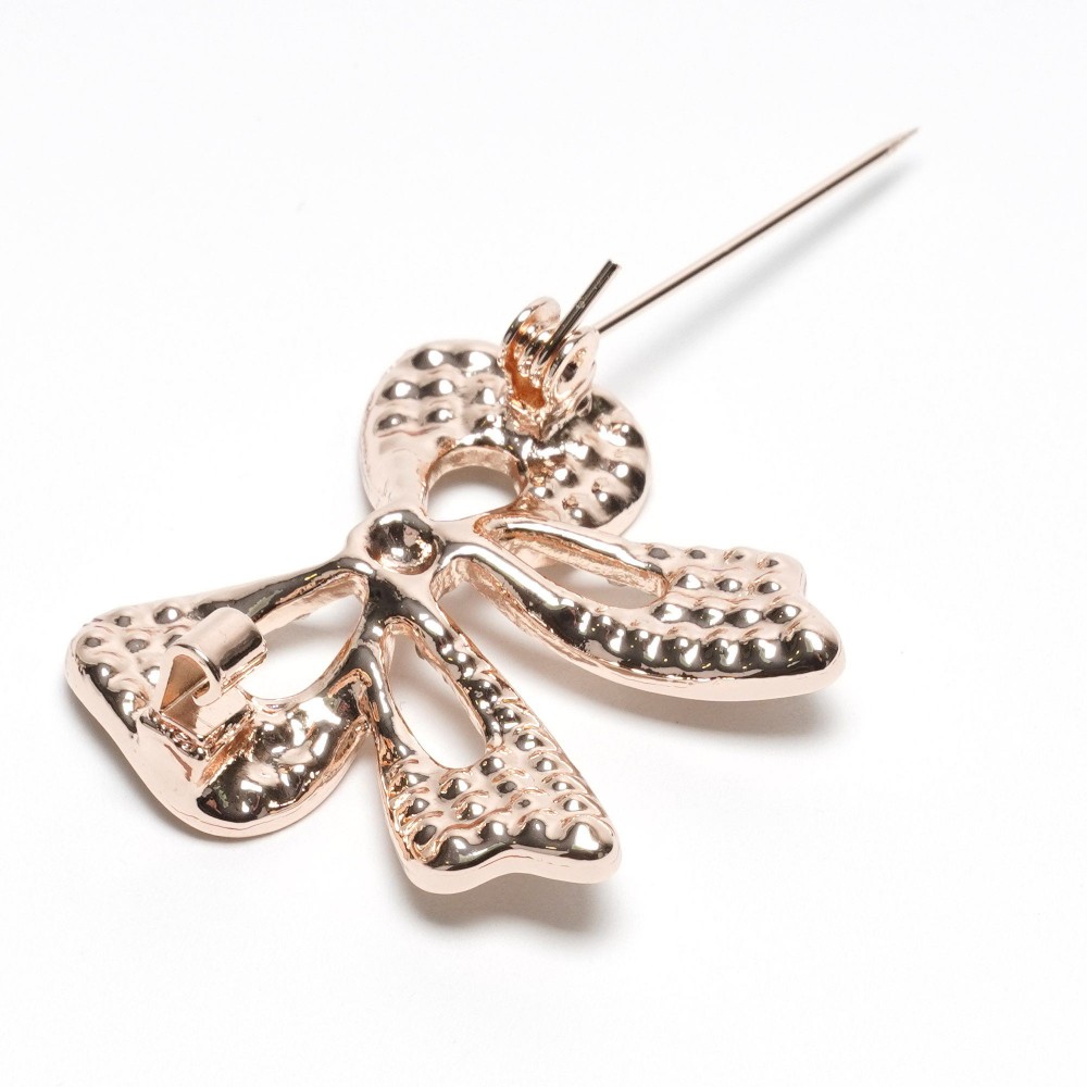 Брошка металева зі стразами Бантик 3.2см (31777) 7