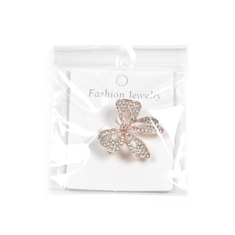Брошка металева зі стразами Бантик 3.2см (31777) 8