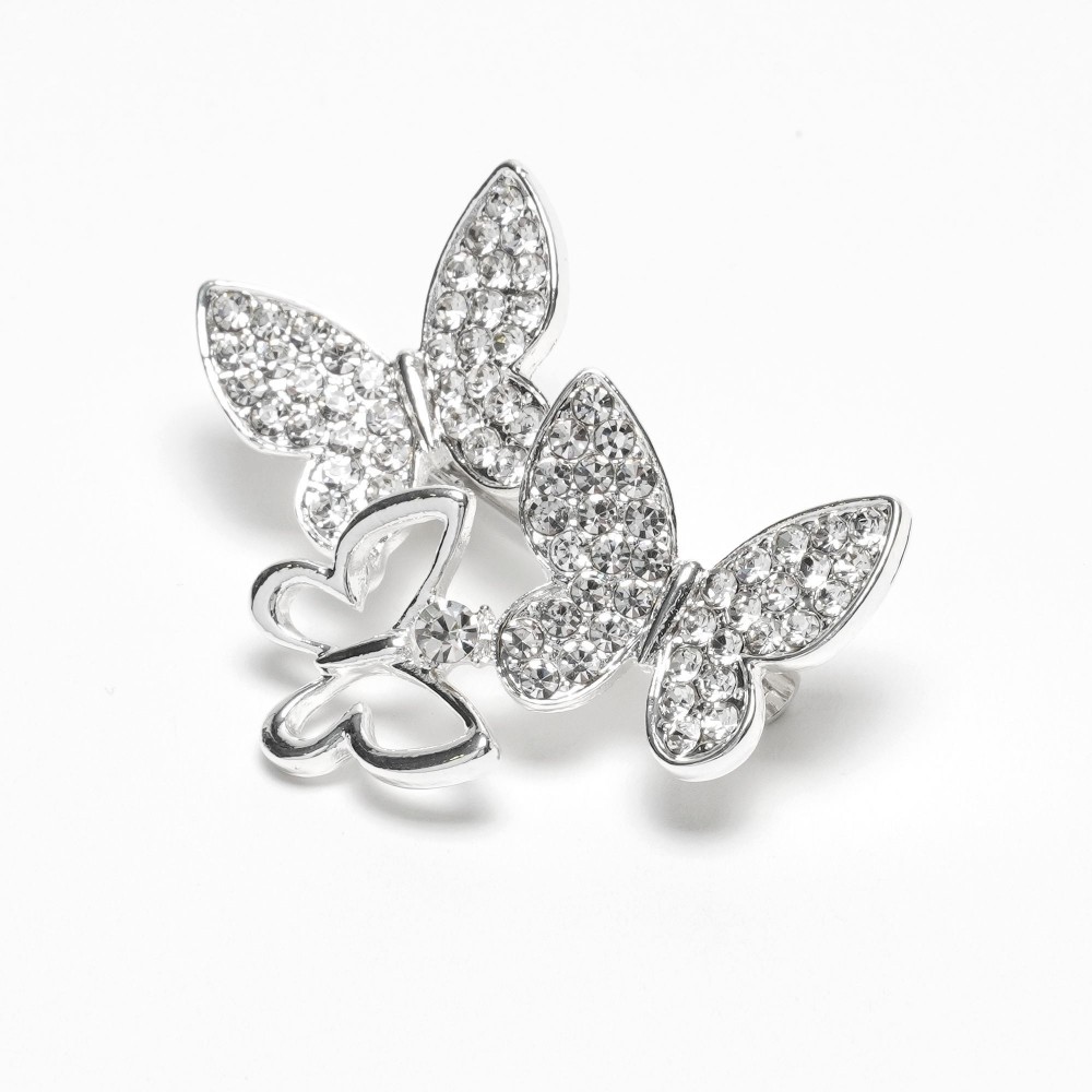 Брошка металева зі стразами Метелики 3.8см (31778) 3