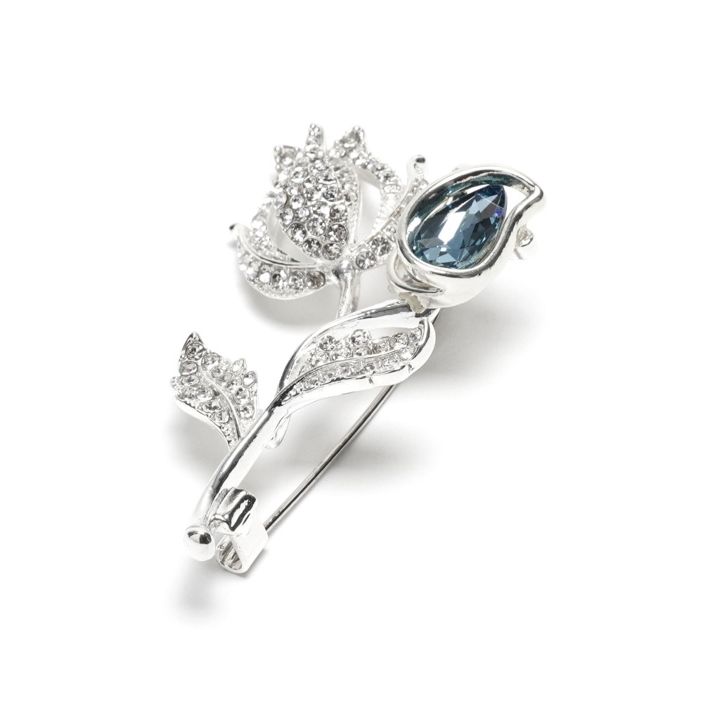 Брошка металева зі стразами Квіти 5.3см (31779) 3