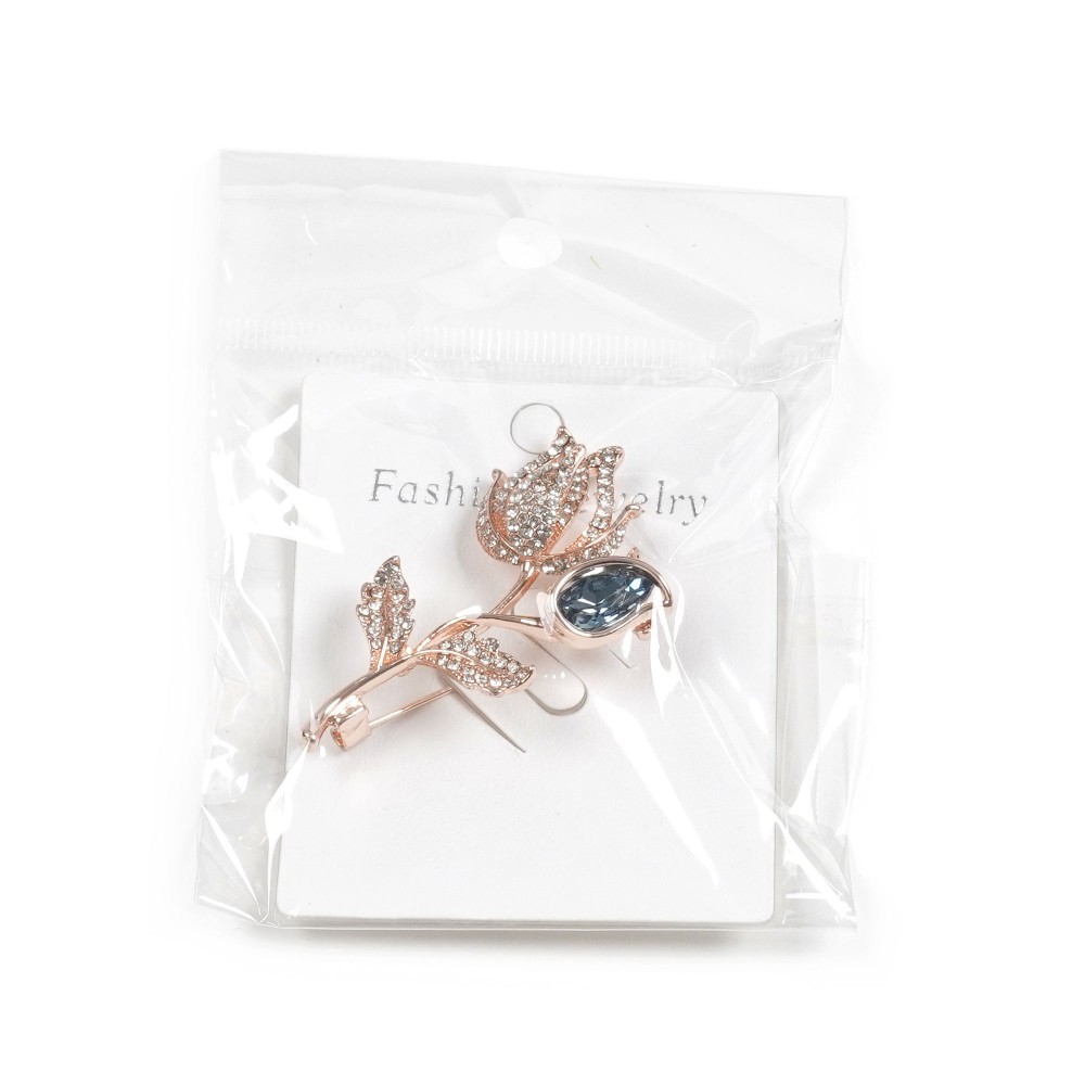 Брошка металева зі стразами Квіти 5.3см (31779) 8