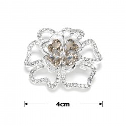  Брошка металева зі стразами Квітка 4см (31782)