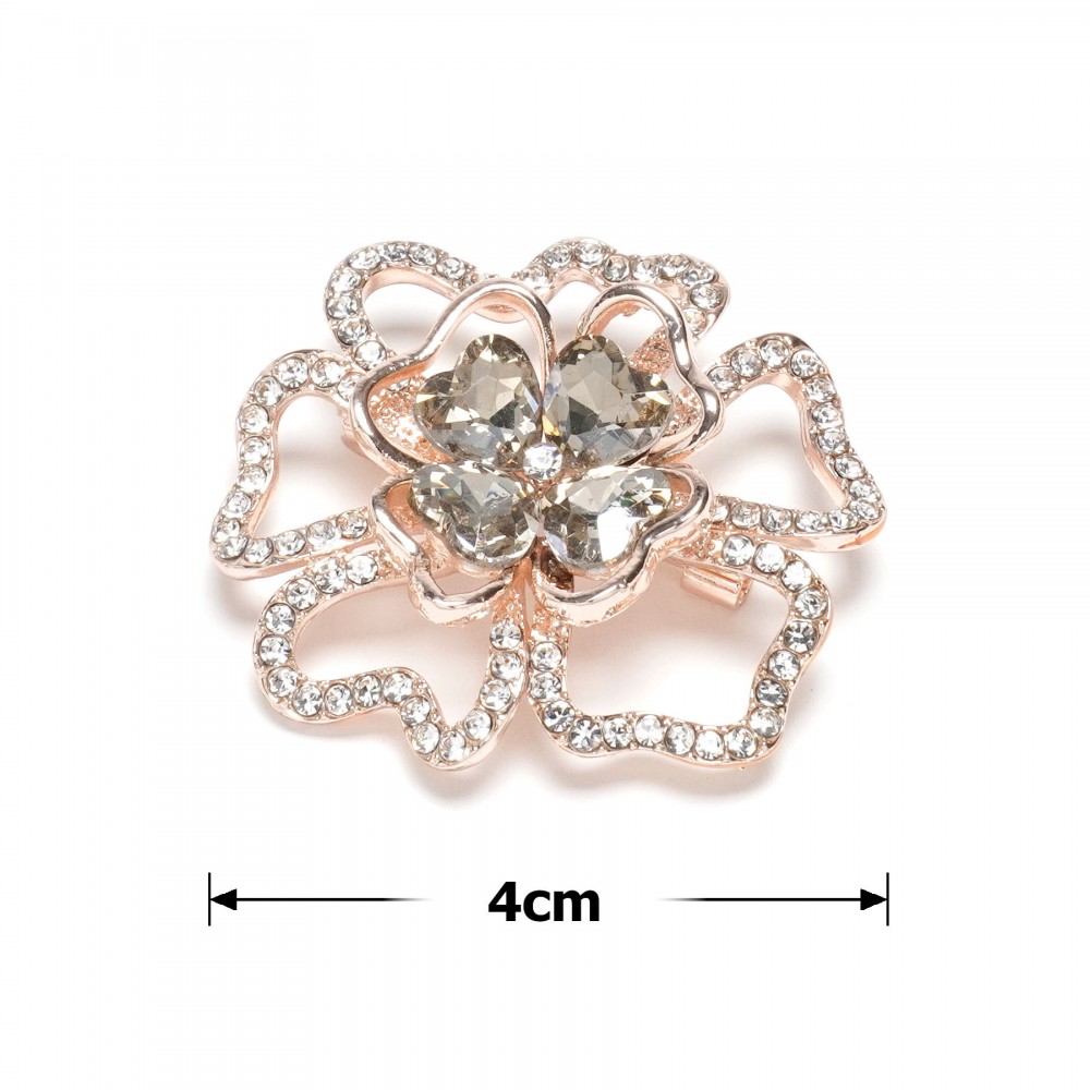 Брошка металева зі стразами Квітка 4см (31782) 5