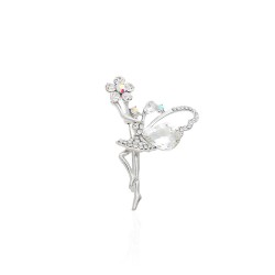 Брошка металлическая со стразами Балерина 4.8см (12385)