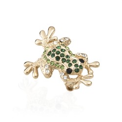 Брошка металлическая со стразами Лягушка 3.6см (5937)