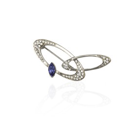 Брошка металлическая со стразами Овалы 4.7см (6531)