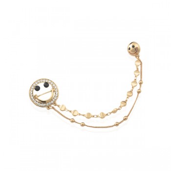 Брошка металева зі стразами Смайли з ланцюжком 13.4см (8057)