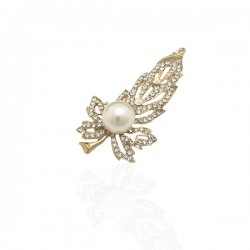 Брошка металева зі стразами Лист 6.3см (9128)