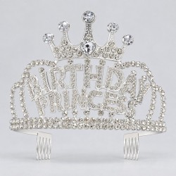 Диадема-обруч с гребнем со старазами металическая Birthday Princess (33181)