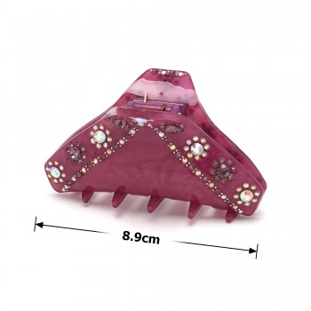 Заколка-краб для волос из французского пластика со стразами (10090)