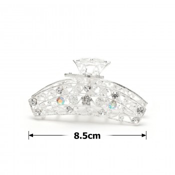 Заколка-краб для волосся з металу зі стразами 8.5см (15114)