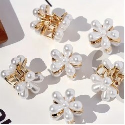 Заколка-краб для волосся з металу 2.1см перлами (15377)