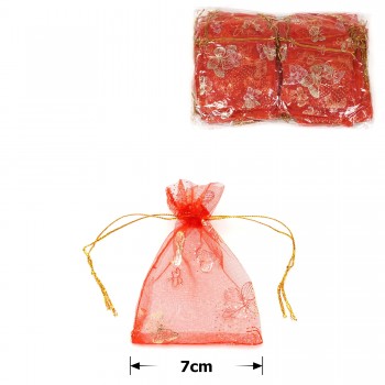 Набор подарочных мешочков из органзы 7x9см 100шт красные (15521)