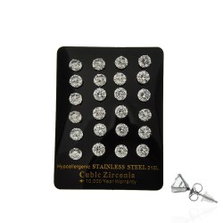 Набор сережек-гвоздиков пусетов 0.7см 12 пар серебристый (13701)