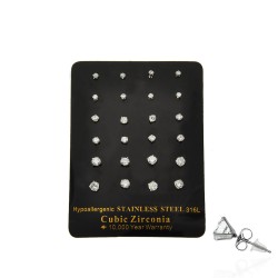 Набор сережек-гвоздиков пусетов 0.25-0.4см 12 пар серебристый (13703)